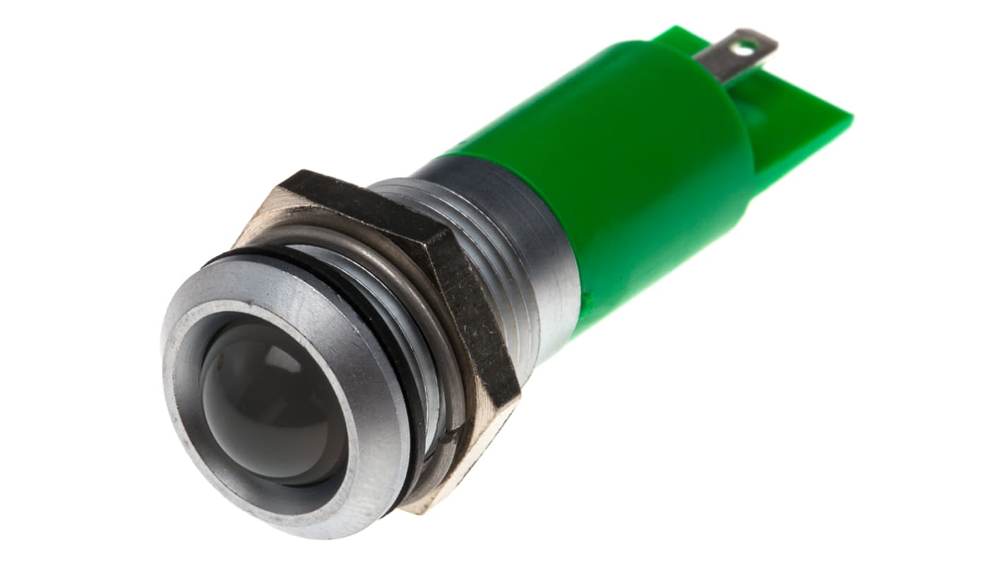 Indikátor 14mm Prominentní barva Zelená, typ žárovky: LED Pájecí plíšek RS PRO
