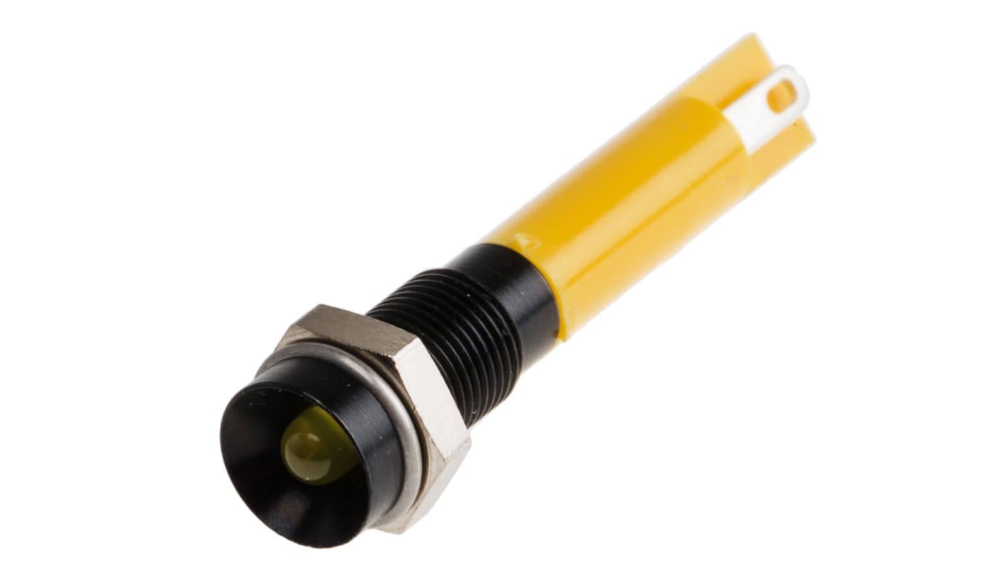 RS PRO Yellow Panel Mount Indicator, 24V dc, 6mm Mounting Hole Size, Solder Tab Termination, IP40