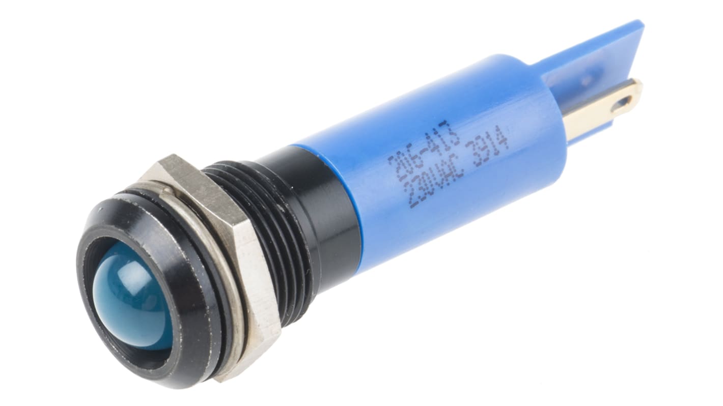Indicatore da pannello RS PRO Blu  a LED, 230V ca, IP67, Sporgente, foro da 12mm