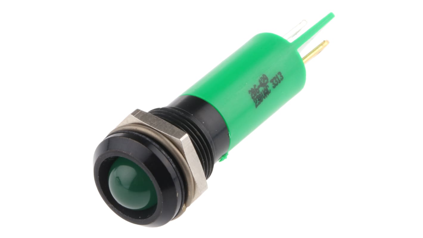 Indicatore da pannello RS PRO Verde  a LED, 230V ca, IP67, Sporgente, foro da 12mm