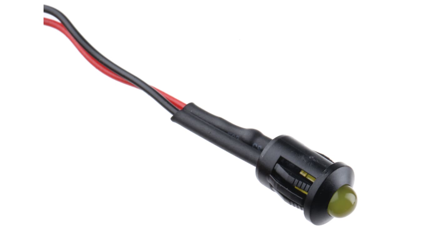 RS PRO Yellow Panel Mount Indicator, 24V dc, 8mm Mounting Hole Size, Lead Wires Termination