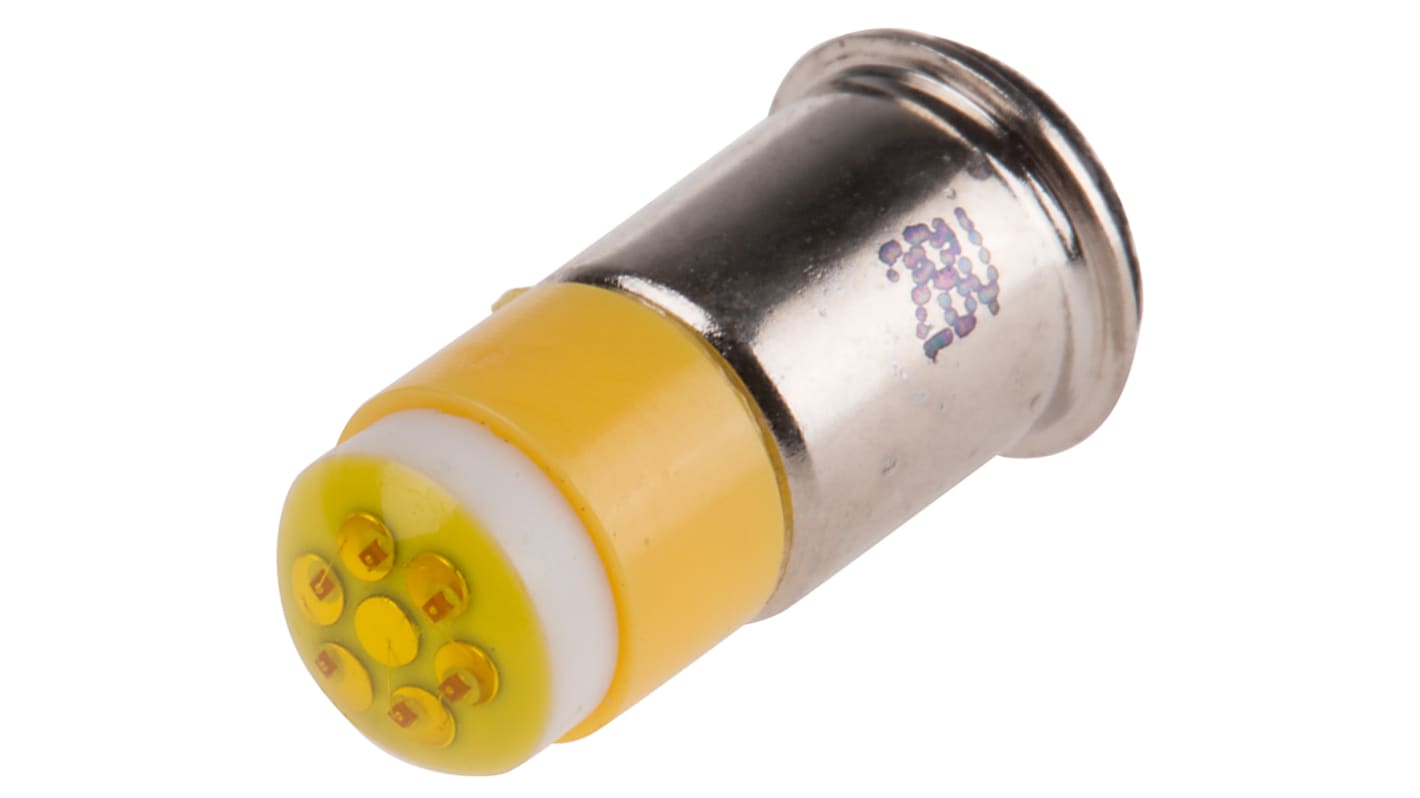 Bombilla para piloto luminoso LED RS PRO Amarillo, λ 585nm, 28V dc / 14mA, 45mcd, 180°, casquillo bayoneta, Ø 6mm