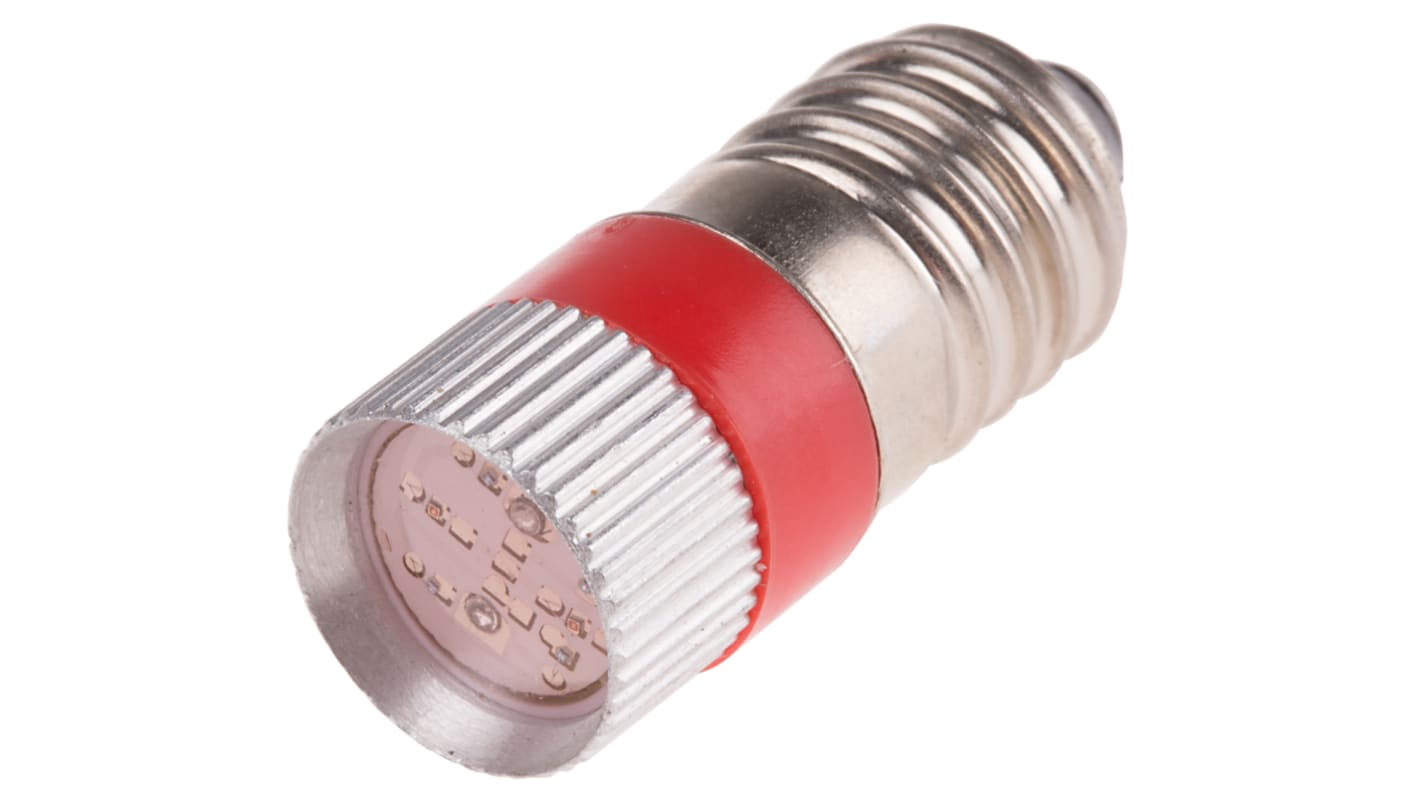 Bombilla para piloto luminoso LED RS PRO Rojo, λ 630nm, 48V ac/dc, 70/70mcd, 180°, casquillo E10, Ø 10mm