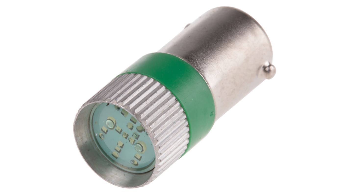 Lampada per indicatori RS PRO, lunga 28mm, Ø 10mm, 12V ca/cc, luce color Verde, 170/160mcd, Multichip da 100000h con