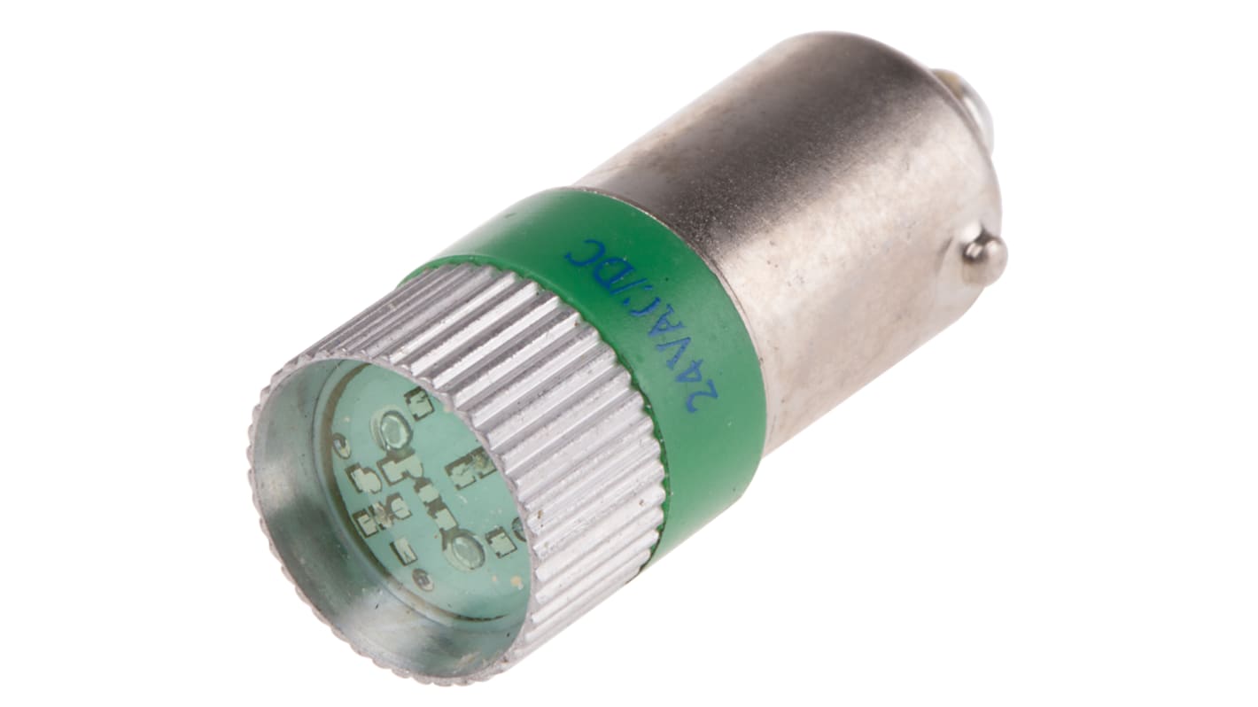 Lampada per indicatori RS PRO, lunga 28mm, Ø 10mm, 24V ca/cc, luce color Verde, 170/160mcd, Multichip da 100000h con