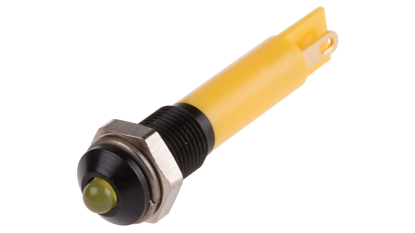 RS PRO Yellow Panel Mount Indicator, 12V dc, 6mm Mounting Hole Size, Solder Tab Termination
