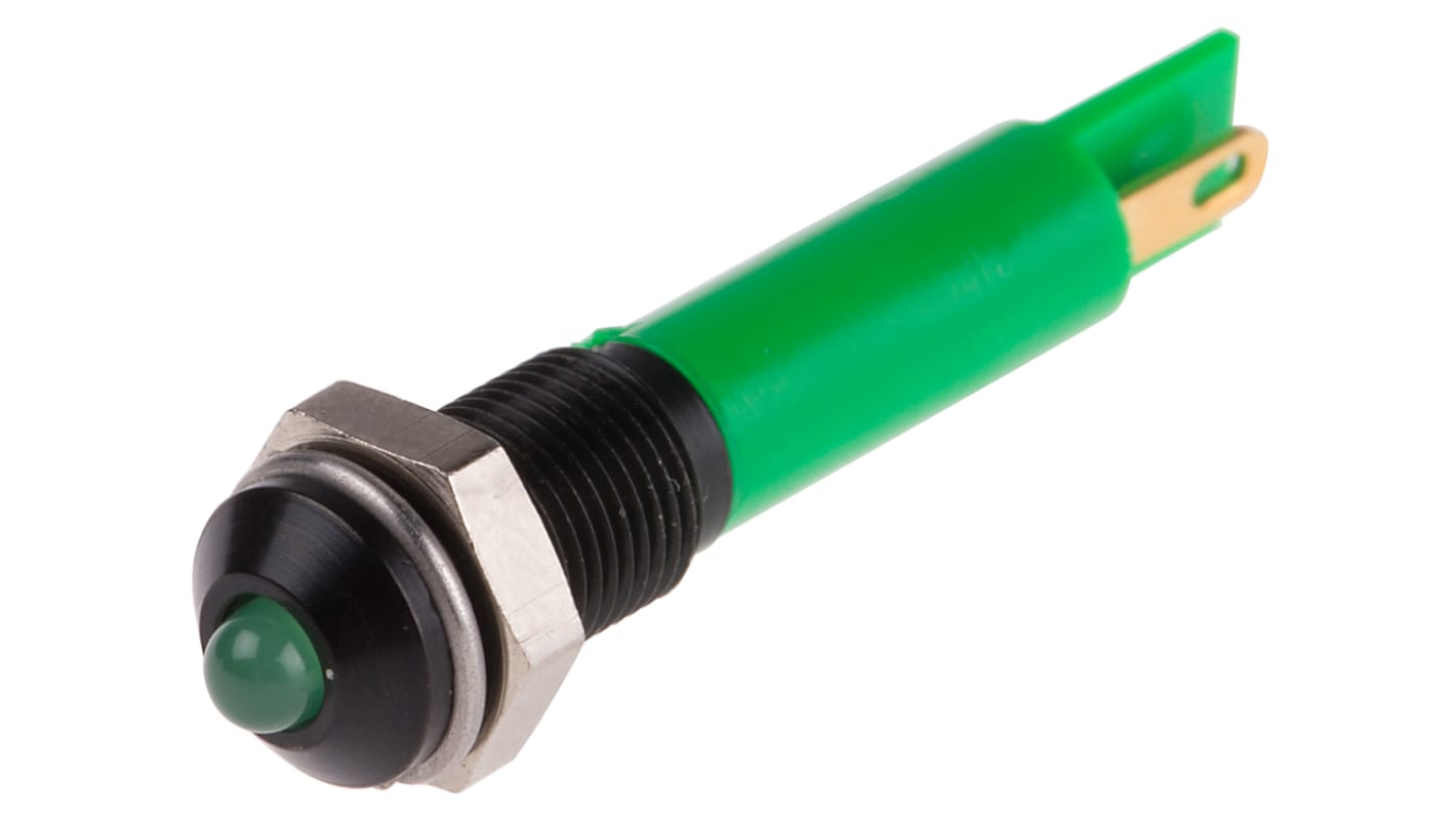 RS PRO Green Panel Mount Indicator, 12V dc, 6mm Mounting Hole Size, Solder Tab Termination