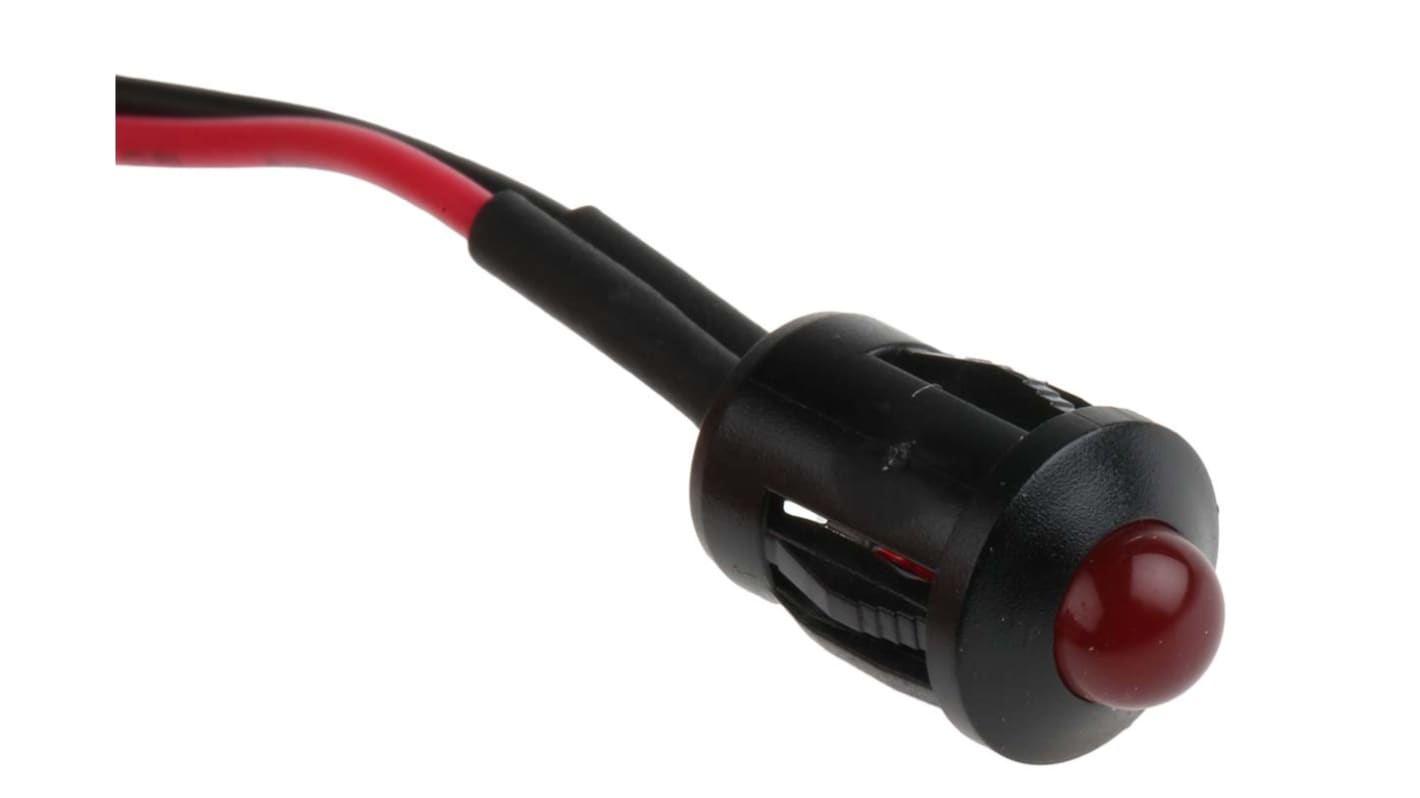 Indicador LED RS PRO, Rojo, lente prominente, marco Negro, Ø montaje 8mm, 24V dc, 20mA, 10000mcd