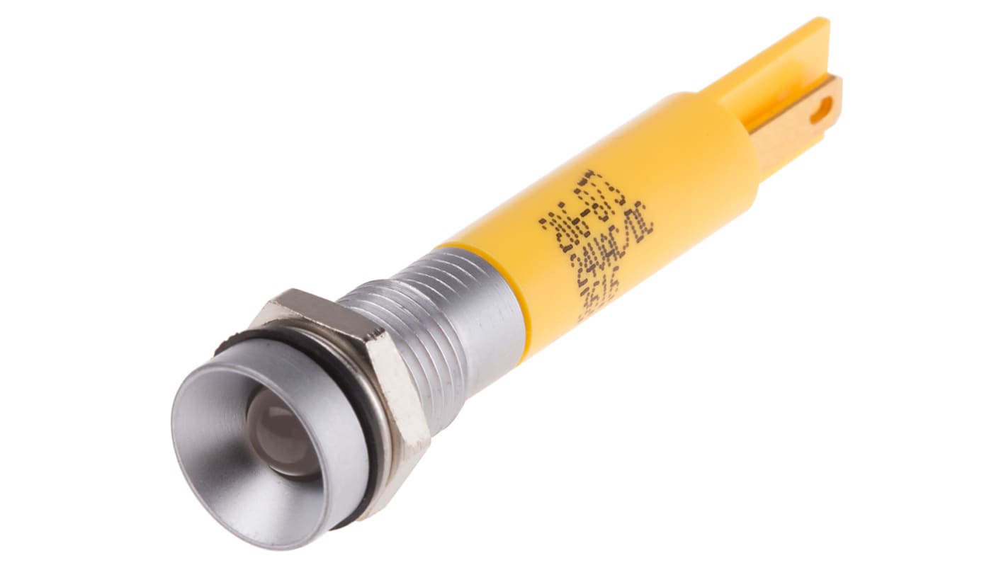 Indicatore da pannello RS PRO Giallo  a LED, IP67, Ad incasso, foro da 8mm