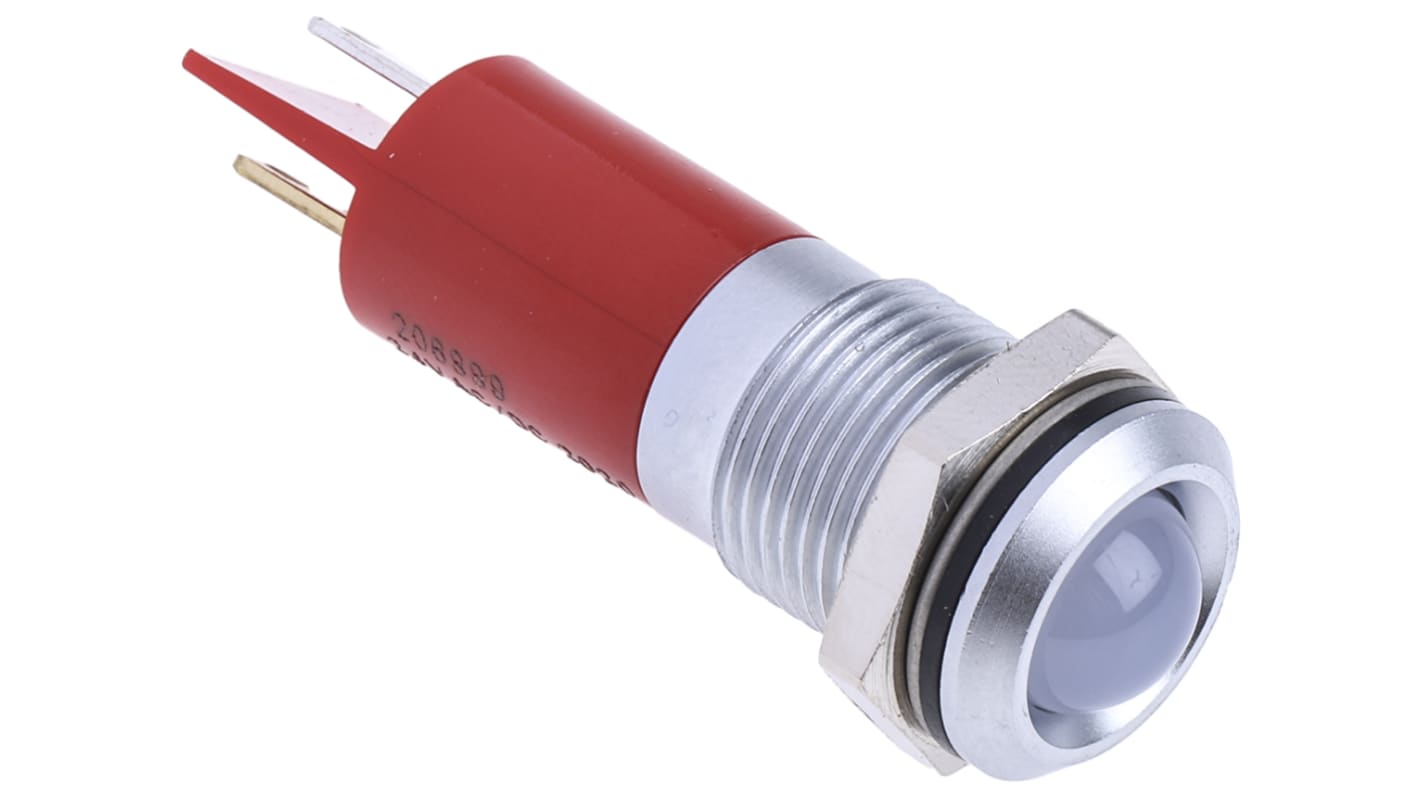 Indicador LED RS PRO, Rojo, lente prominente, marco Cromo, Ø montaje 14mm, 20mA, 80mcd, IP67
