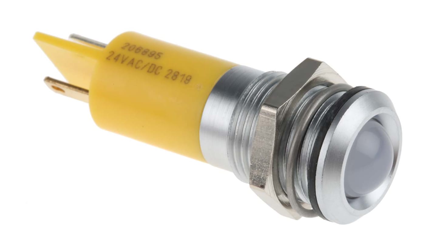 RS PRO Yellow Panel Mount Indicator, 14mm Mounting Hole Size, Solder Tab Termination, IP67