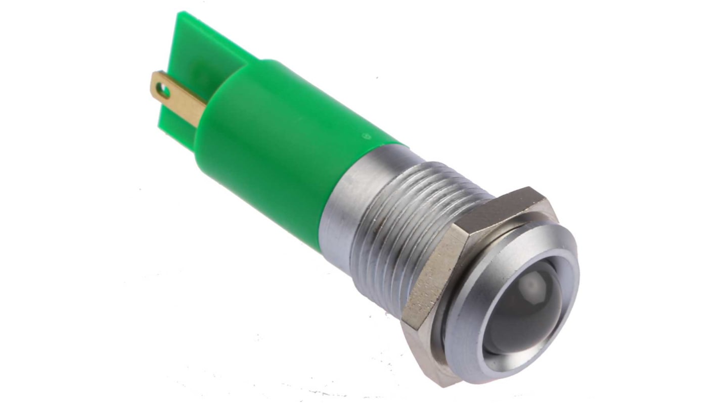 RS PRO Green Panel Mount Indicator, 14mm Mounting Hole Size, Solder Tab Termination, IP67