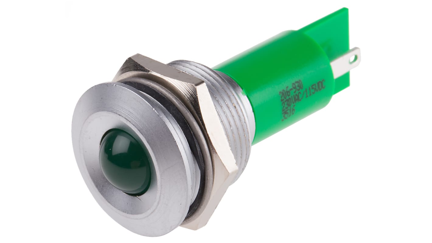 Voyant LED lumineux  Vert RS PRO, dia. 19.5mm, 115 V dc, 230V c.a.