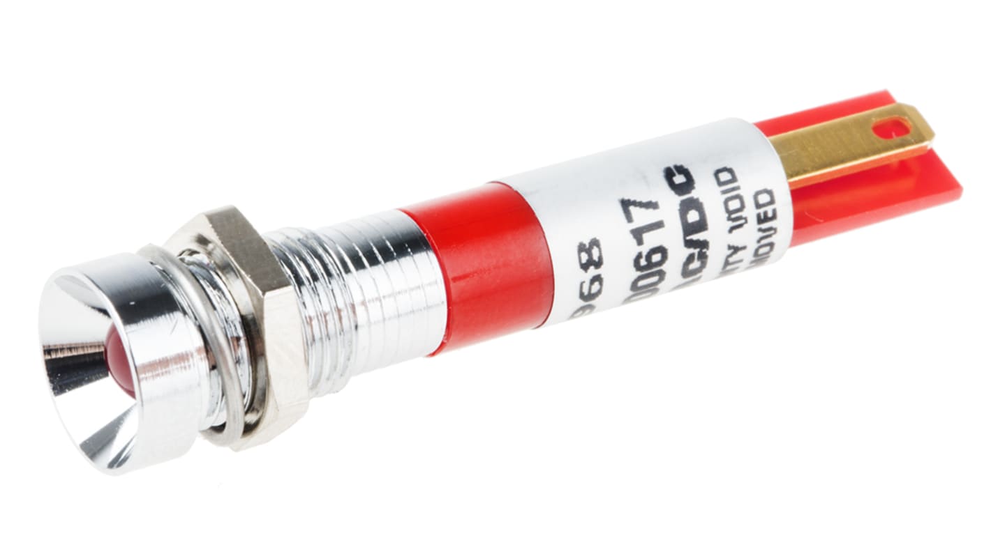Indicatore da pannello RS PRO Rosso  a LED, 24V ca, Ad incasso, foro da 8mm