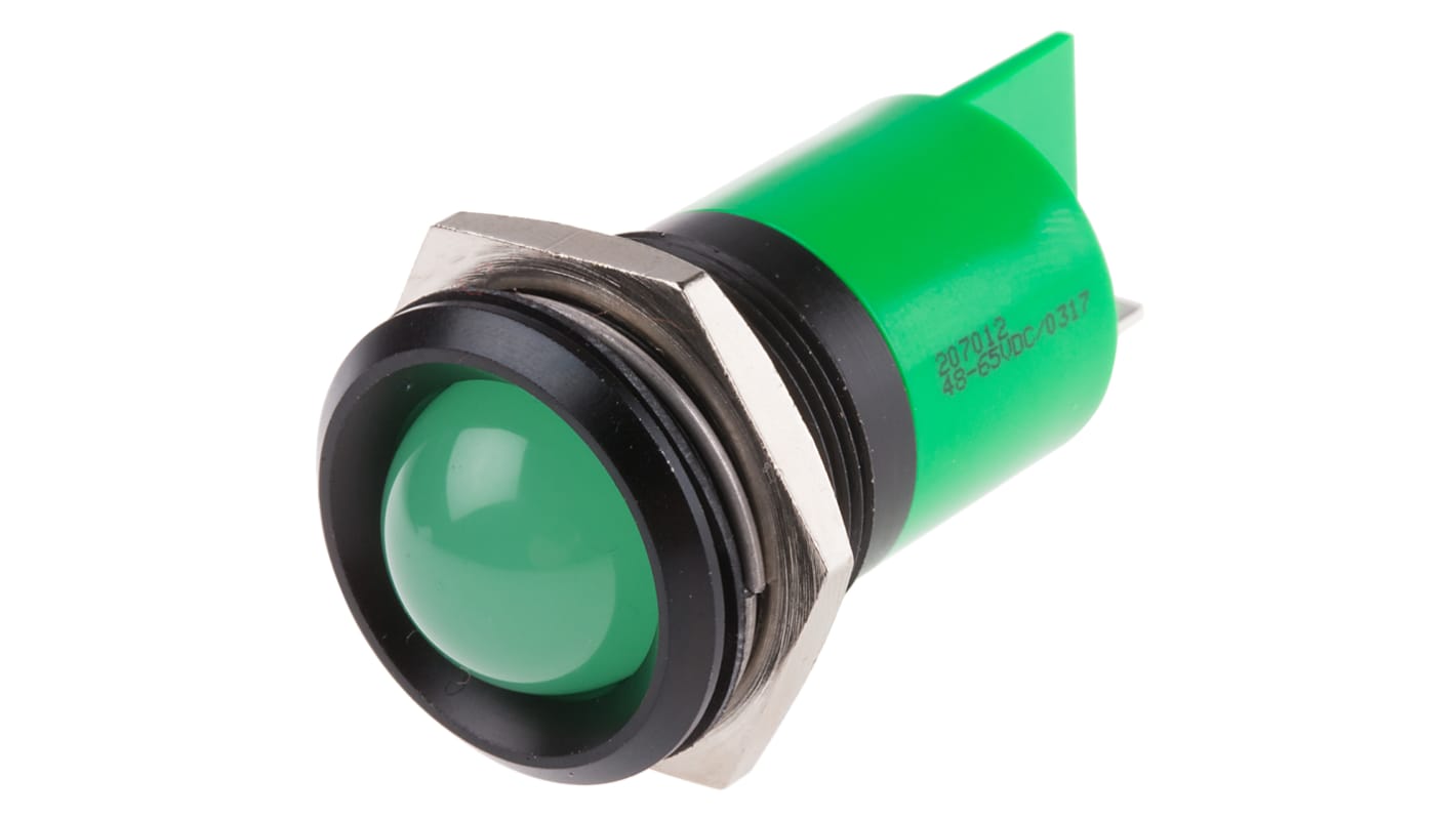 Indicatore da pannello RS PRO Verde  a LED, 48 → 65V cc, Sporgente, foro da 22mm