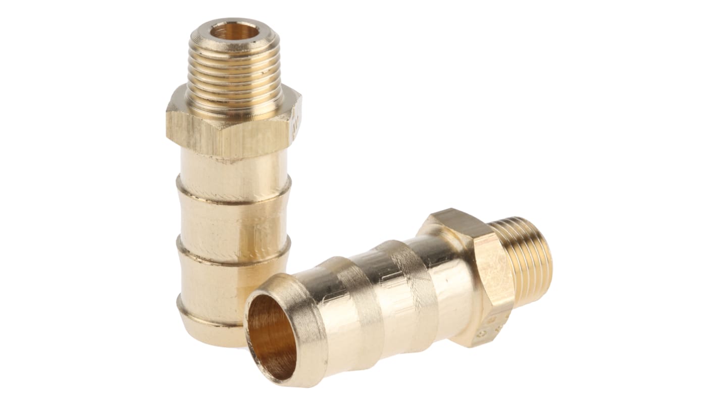 Legris Brass Pipe Fitting, Straight Threaded Tailpiece Adapter, Male R 1/8in to Male 10mm