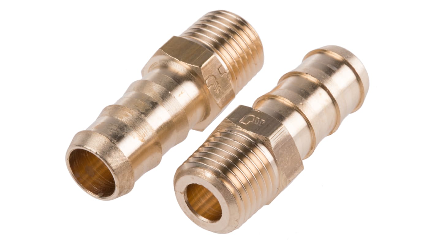 Legris Brass Pipe Fitting, Straight Threaded Tailpiece Adapter, Male R 1/4in to Male 10mm