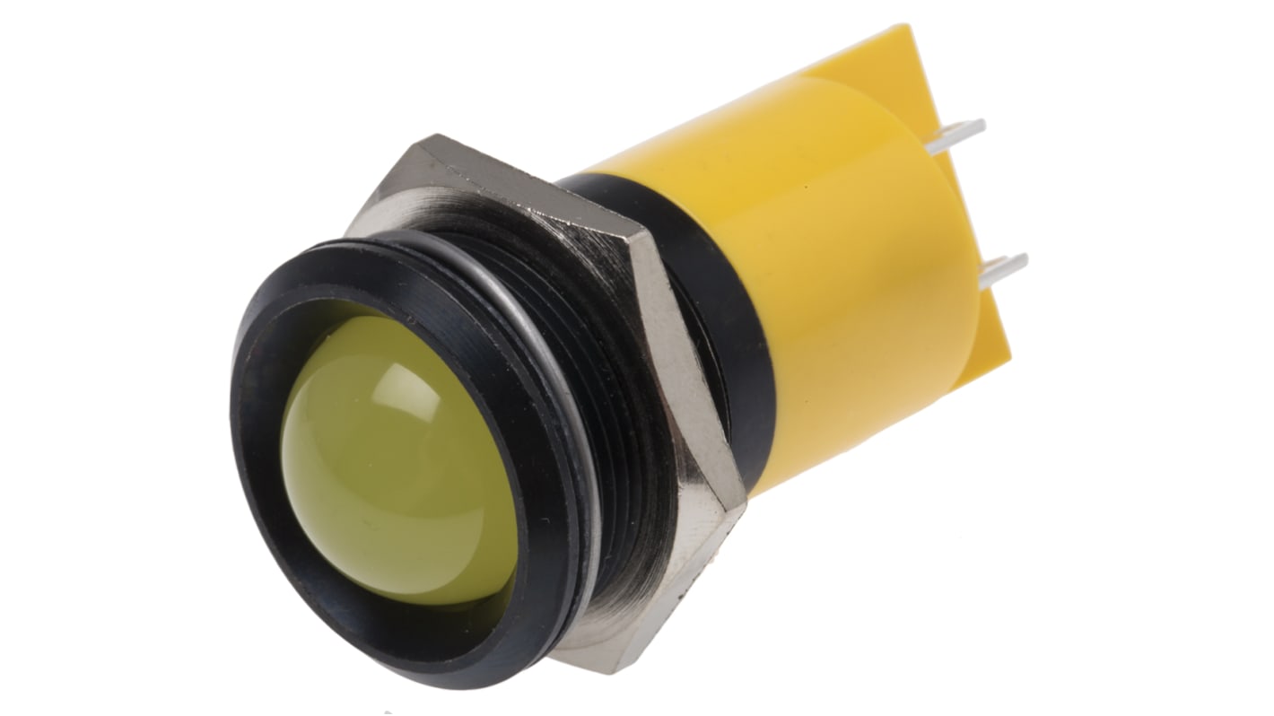 Indicatore da pannello RS PRO Giallo  a LED, 48 → 65V cc, Sporgente, foro da 22mm