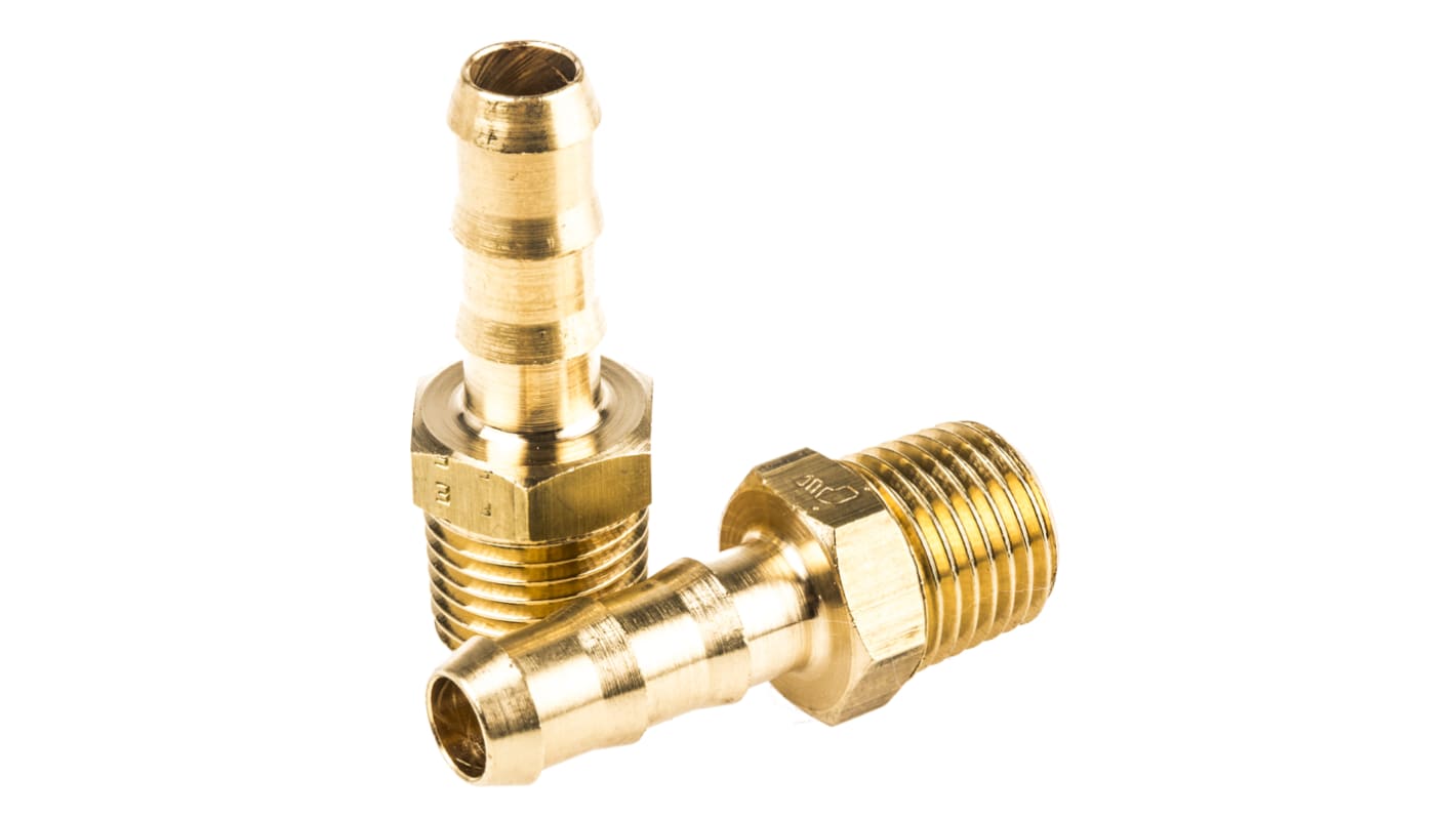 Legris Brass Pipe Fitting, Straight Threaded Tailpiece Adapter, Male R 1/4in to Male 7mm