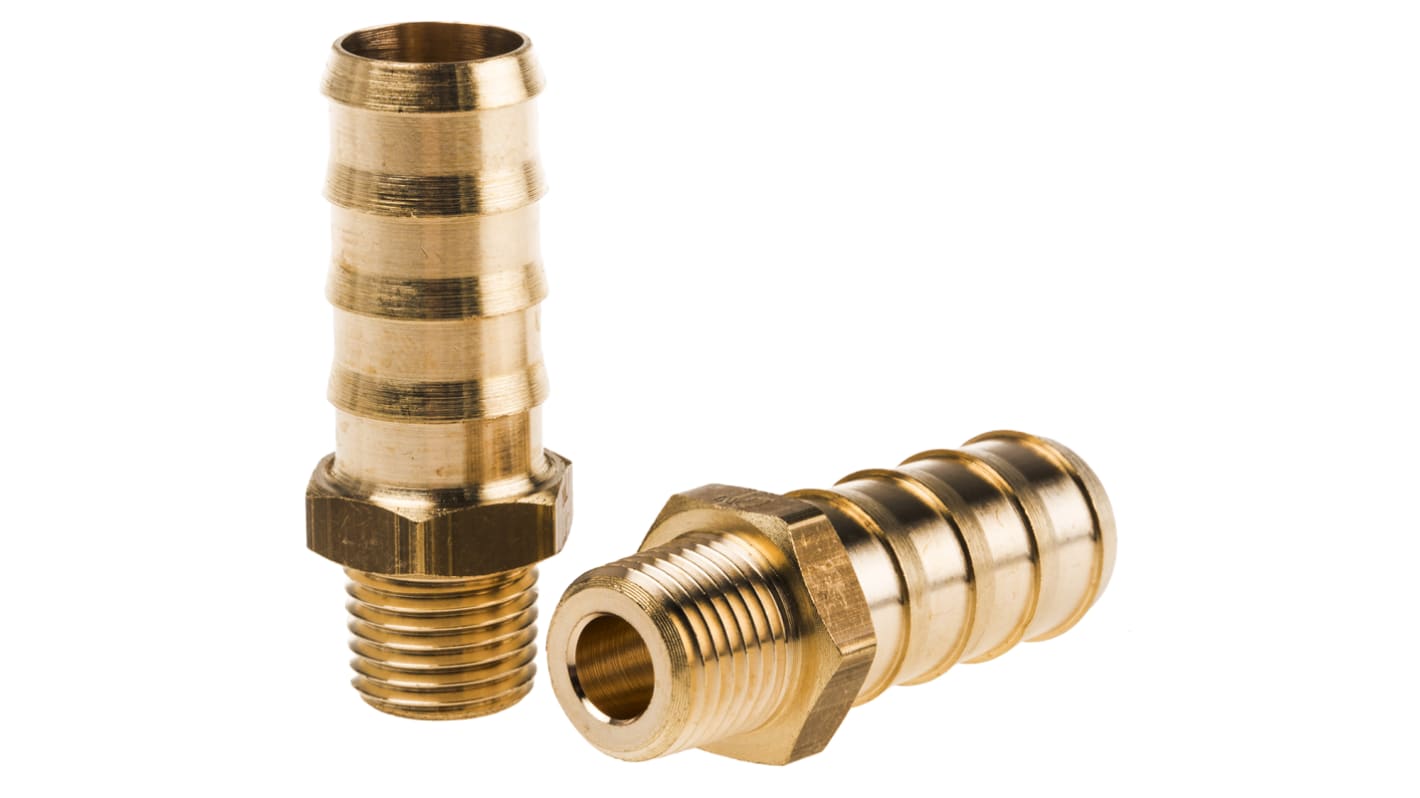 Legris Brass Pipe Fitting, Straight Threaded Tailpiece Adapter, Male R 1/4in to Male 13mm