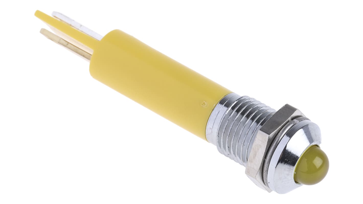 Indicatore da pannello RS PRO Giallo  a LED, 24V cc, Sporgente, foro da 8mm