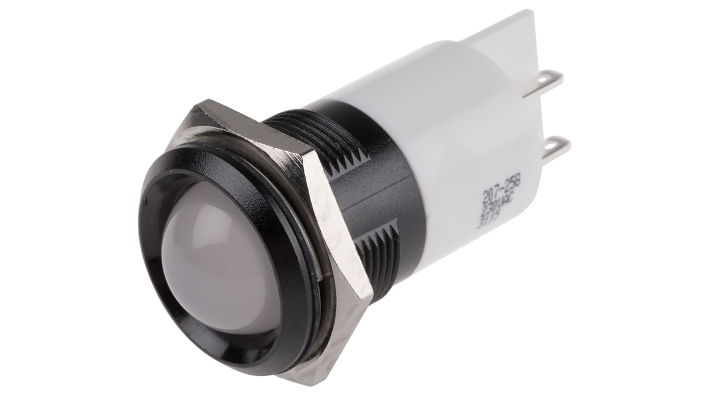 Indicatore da pannello RS PRO Bianco  a LED, 230V ca, IP67, Sporgente, foro da 22mm