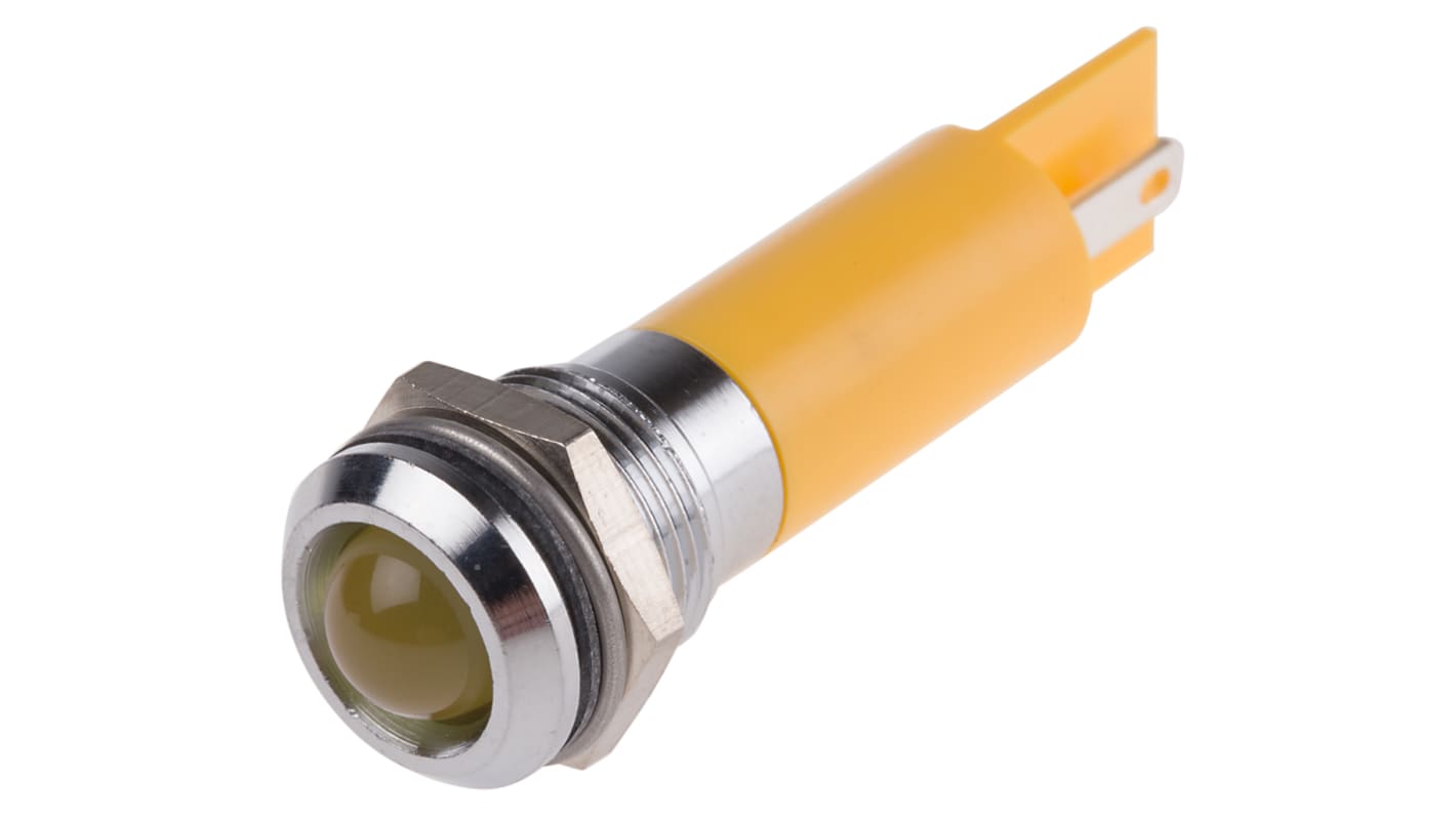 Indicatore da pannello RS PRO Giallo  a LED, 230V ca, IP67, Sporgente, foro da 12mm