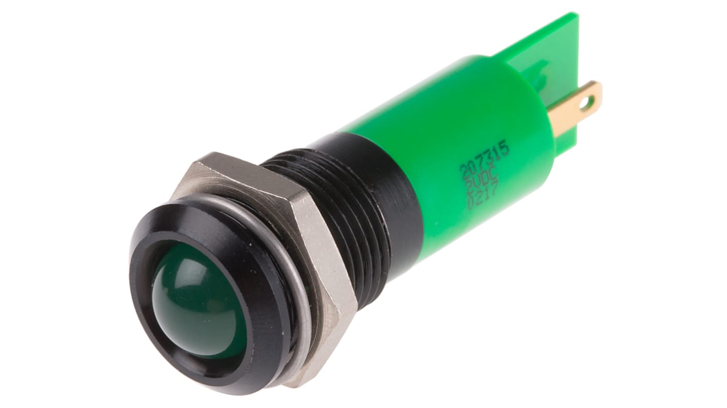 Indicatore da pannello RS PRO Verde  a LED, 2V cc, Sporgente, foro da 14mm