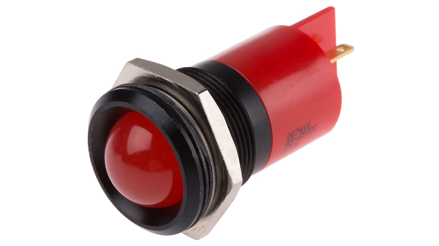 Indicatore da pannello RS PRO Rosso  a LED, 48 → 65V cc, Sporgente, foro da 22mm