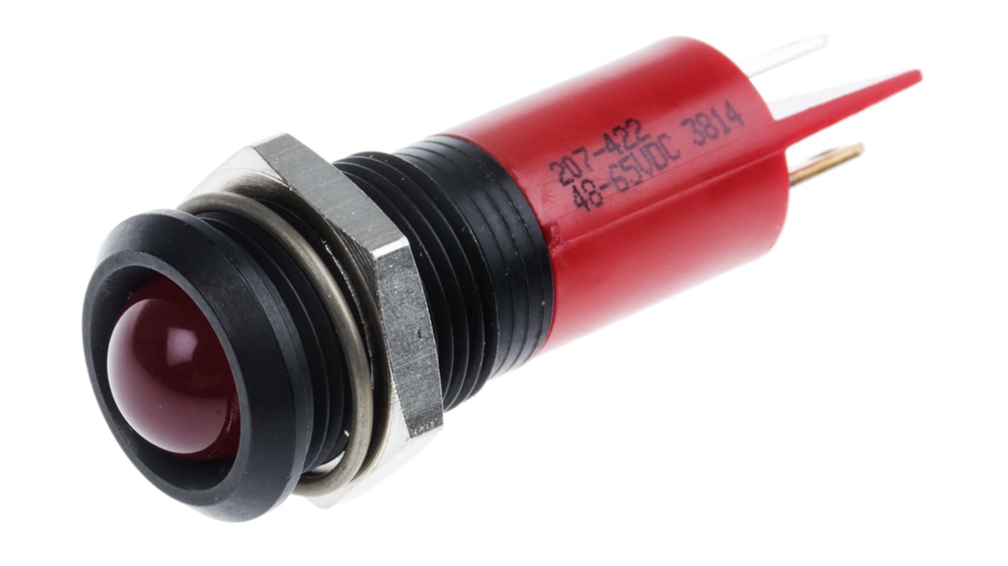 Indicatore da pannello RS PRO Rosso  a LED, 48 → 65V cc, Sporgente, foro da 14mm