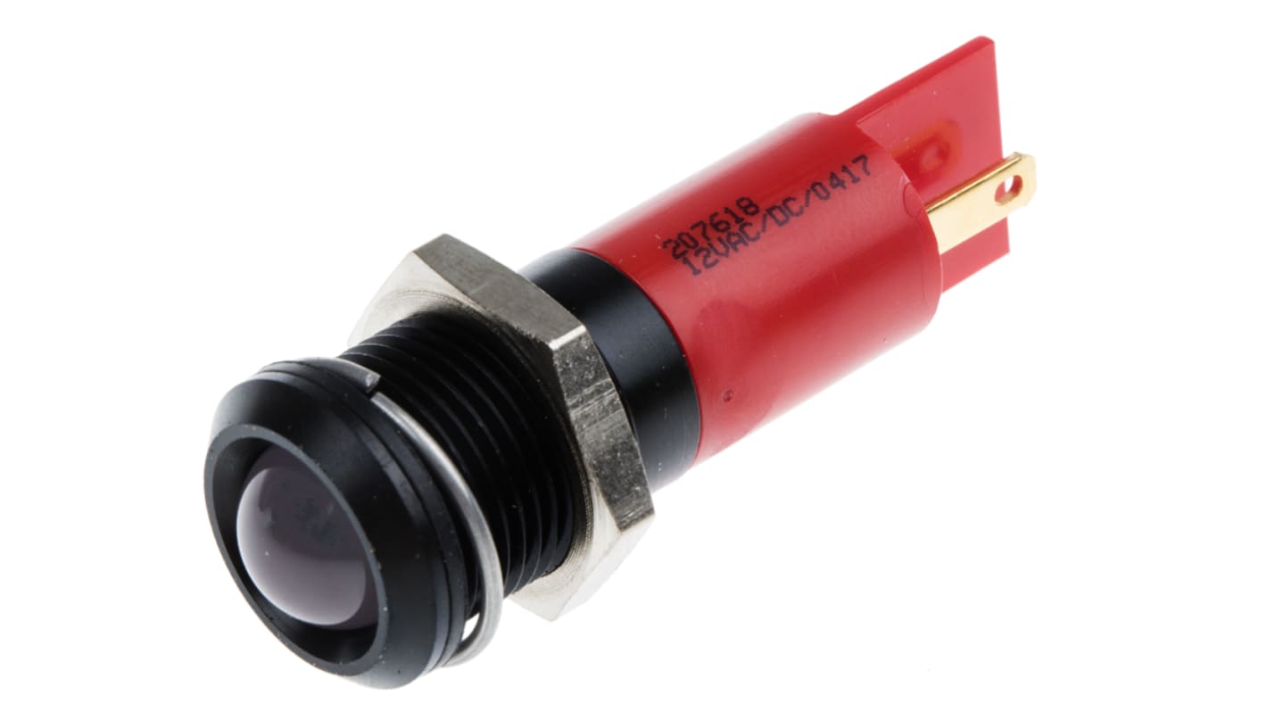 RS PRO Red Panel Mount Indicator, 12V, 14mm Mounting Hole Size, Solder Tab Termination, IP67