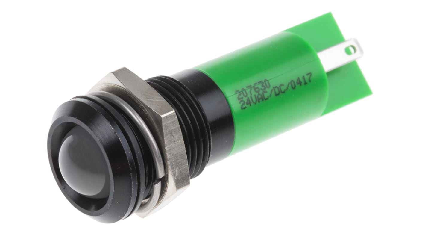 RS PRO Green Panel Mount Indicator, 14mm Mounting Hole Size, Solder Tab Termination, IP67