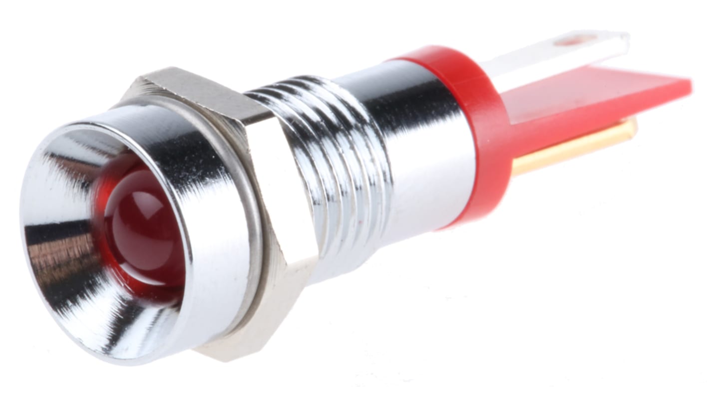 Indicador LED RS PRO, Rojo, lente rebajada, marco Cromo, Ø montaje 8mm, 2V dc, 20mA, 50mcd