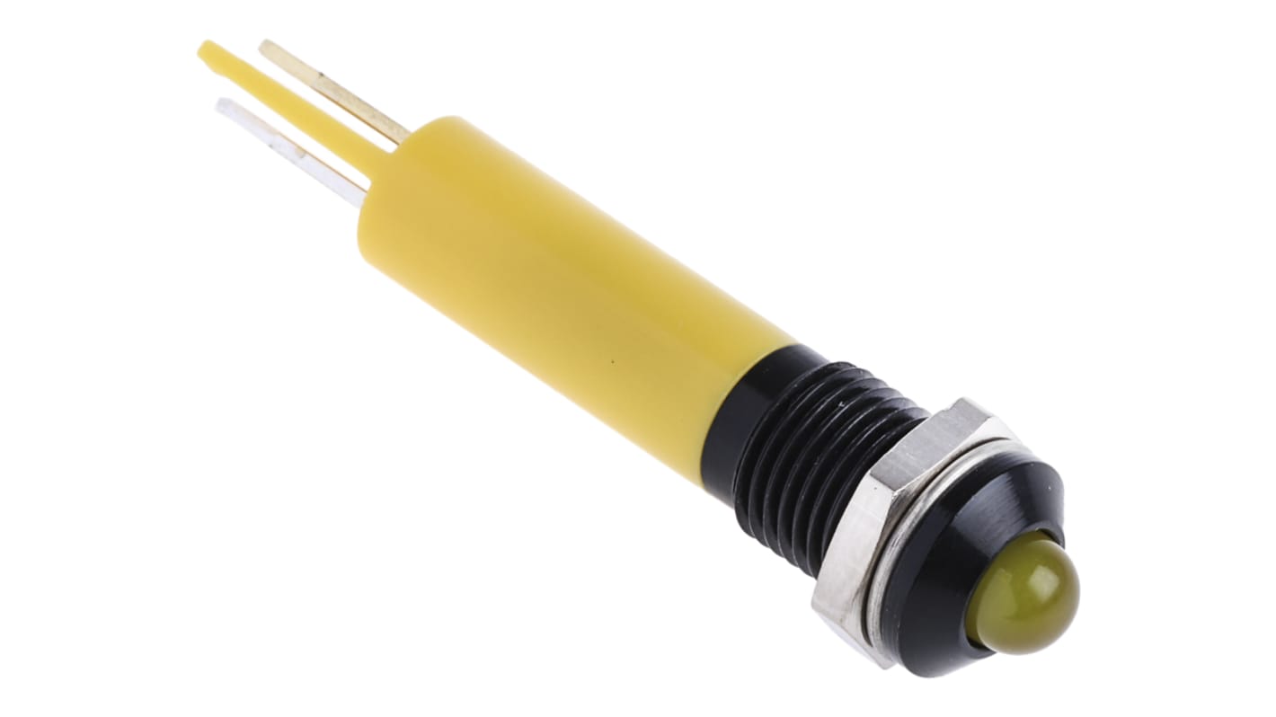 RS PRO Yellow Panel Mount Indicator, 24V dc, 8mm Mounting Hole Size, Solder Tab Termination