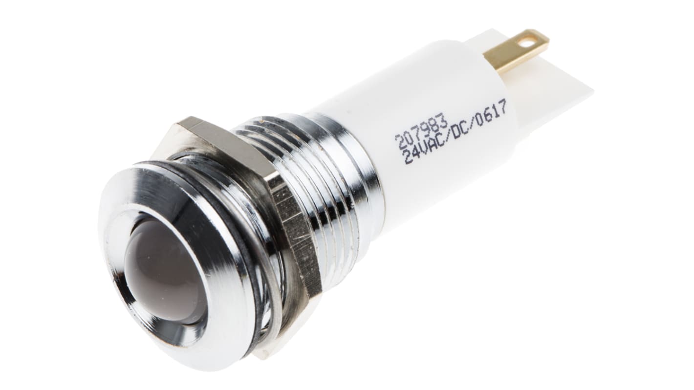 Indicador LED RS PRO, Blanco, lente prominente, marco Cromo, Ø montaje 16mm, 20mA, 350mcd, IP67