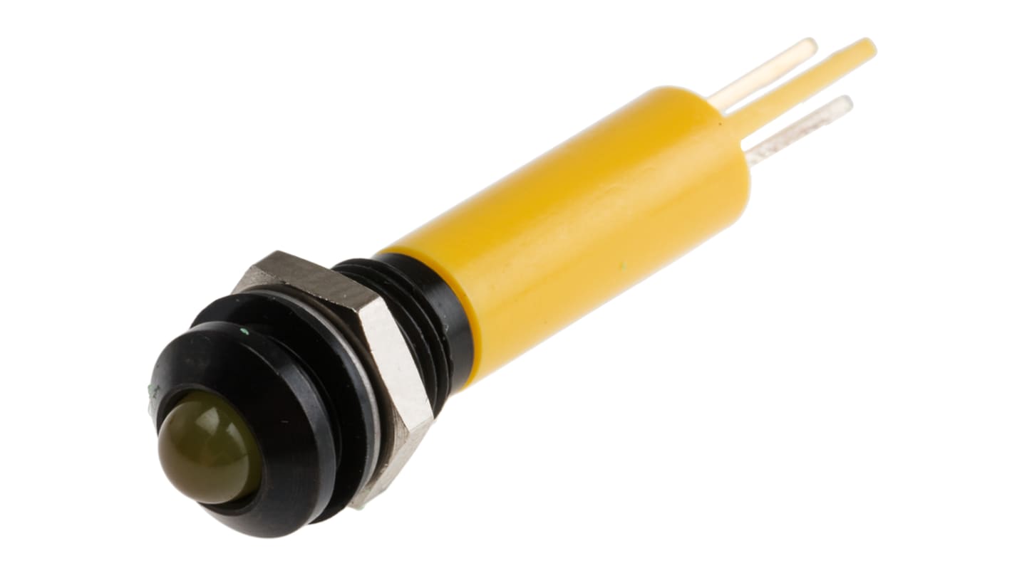 RS PRO Yellow Panel Mount Indicator, 8mm Mounting Hole Size, Solder Tab Termination, IP67