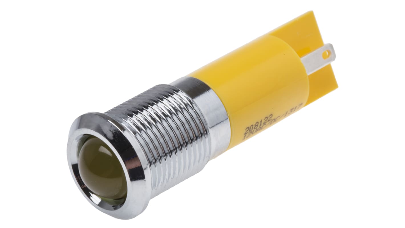 Indicatore da pannello RS PRO Giallo  a LED, 12V, IP67, Sporgente, foro da 14mm