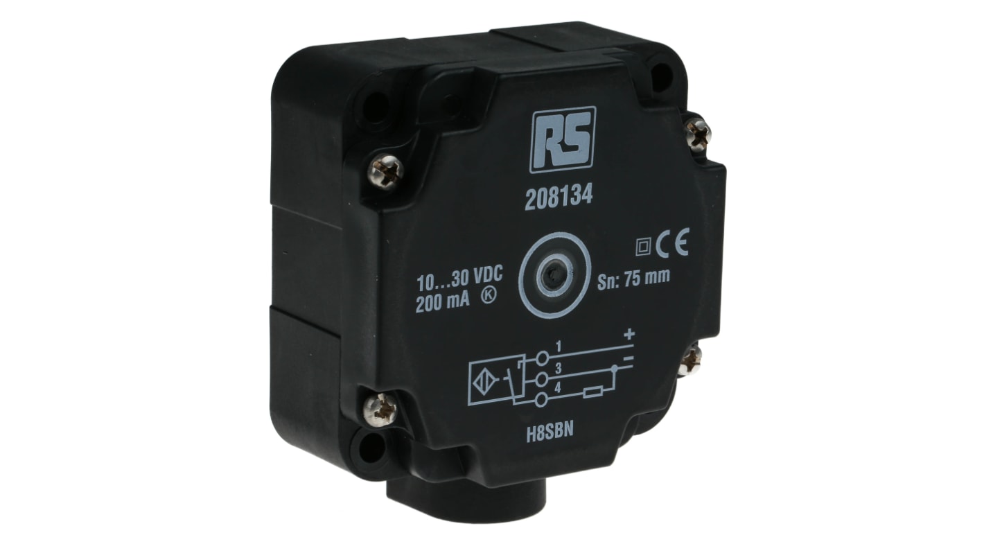 RS PRO Inductive Block-Style Proximity Sensor, 75 mm Detection, PNP Output, 10 → 30 V dc, IP67