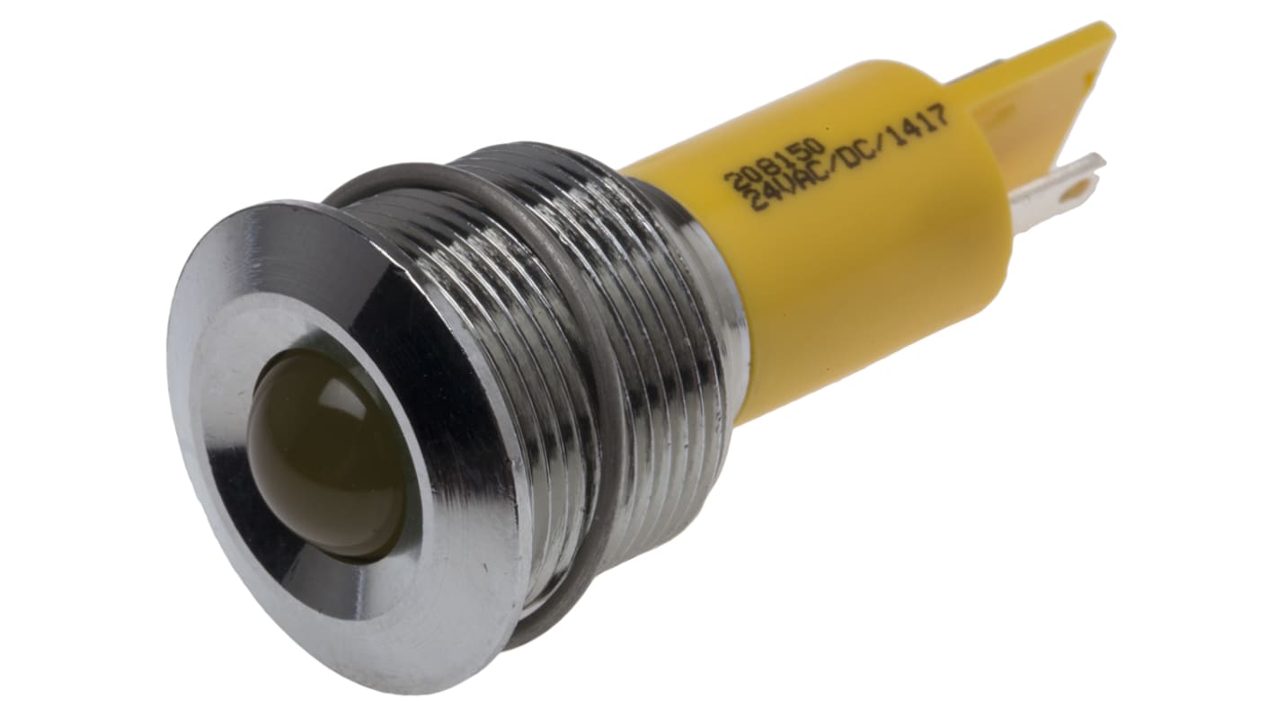 RS PRO Yellow Panel Mount Indicator, 19mm Mounting Hole Size, Solder Tab Termination, IP67