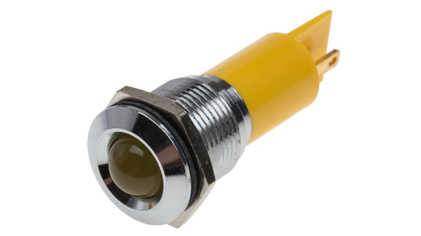 RS PRO Yellow Panel Mount Indicator, 115 V dc, 230V ac, 16mm Mounting Hole Size, Solder Tab Termination