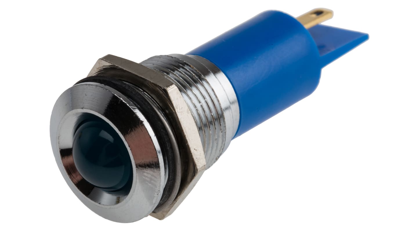 RS PRO Blue Panel Mount Indicator, 115V dc, 16mm Mounting Hole Size, Solder Tab Termination