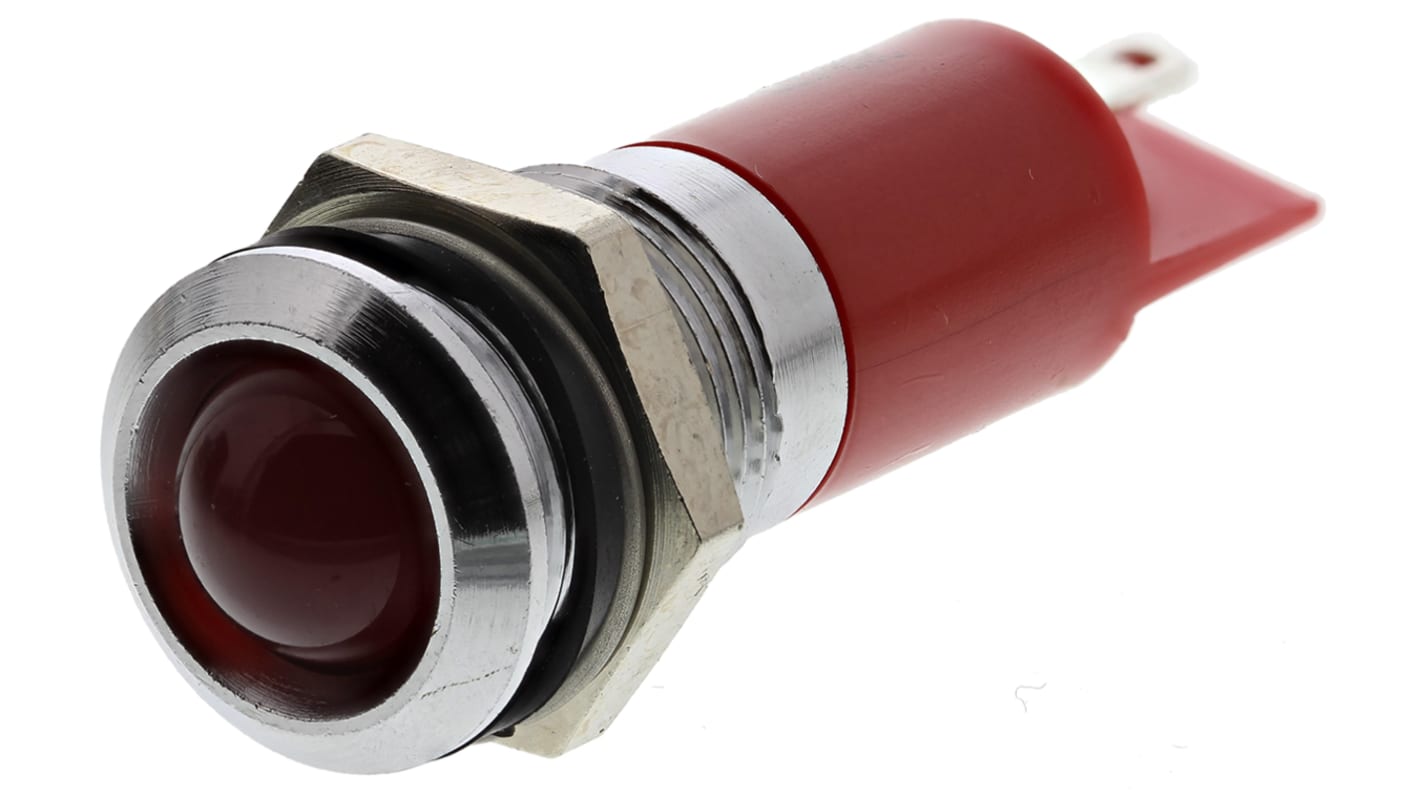 Indicador LED RS PRO, Rojo, lente prominente, marco Cromo, Ø montaje 14mm, 12V, 16 → 20mA, 4200mcd, IP67