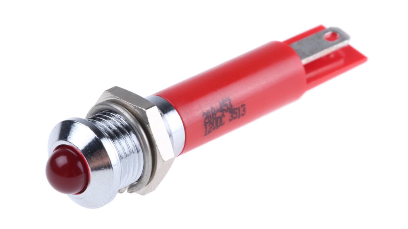 RS PRO Red Flashing LED Panel Mount Indicator, 12V dc, 8mm Mounting Hole Size, Solder Tab Termination