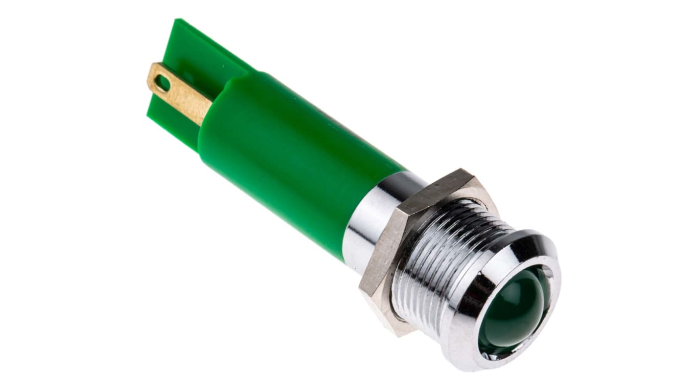 RS PRO Green Panel Mount Indicator, 12mm Mounting Hole Size, Solder Tab Termination, IP67