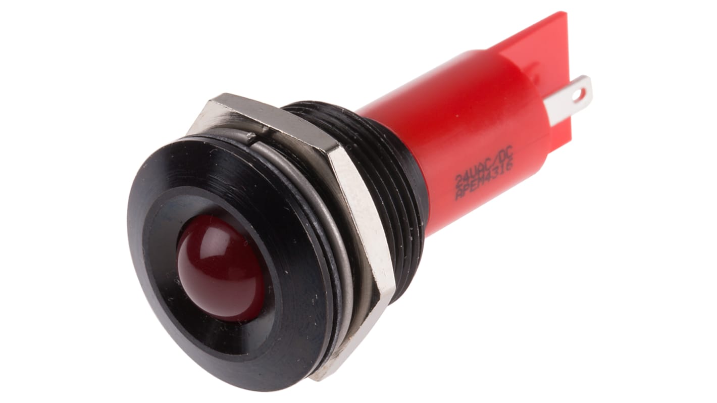 RS PRO Red Panel Mount Indicator, 19mm Mounting Hole Size, Solder Tab Termination, IP67