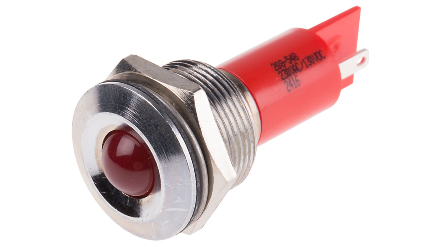 Indicatore da pannello RS PRO Rosso  a LED, 130 V dc, 230V ca, Sporgente, foro da 19mm