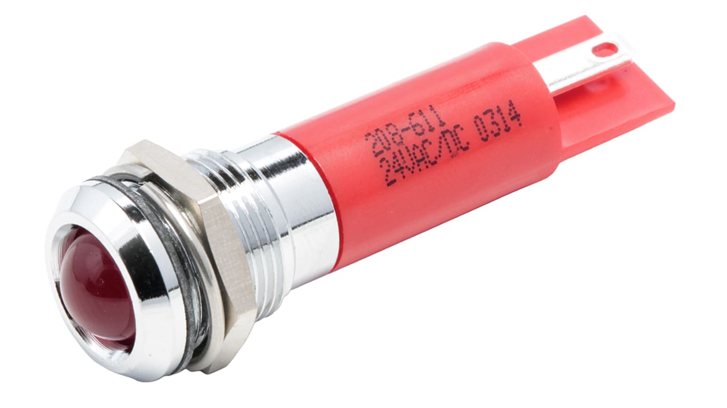 RS PRO Red Panel Mount Indicator, 12mm Mounting Hole Size, Solder Tab Termination, IP67