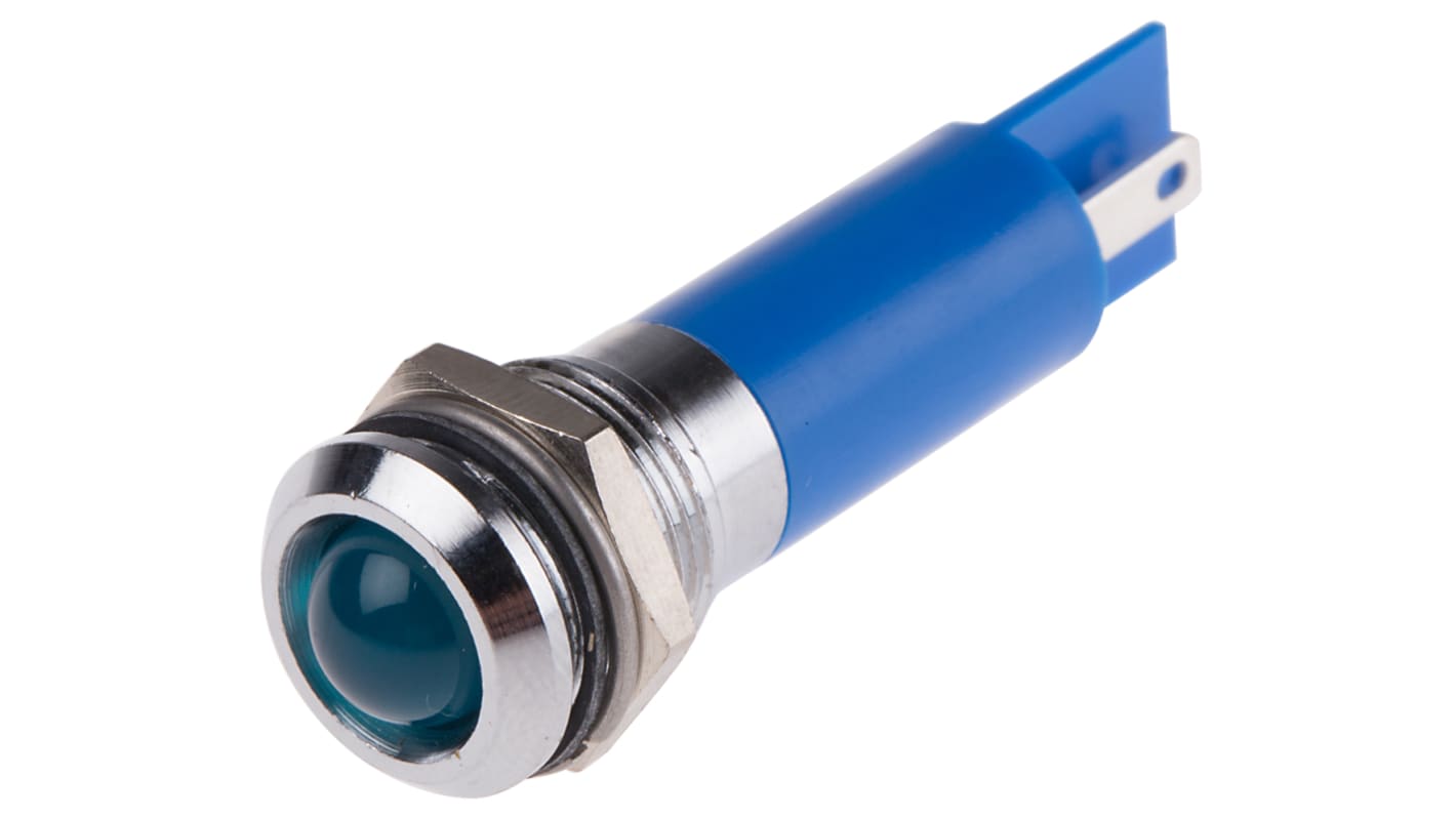 RS PRO Blue Panel Mount Indicator, 12mm Mounting Hole Size, Solder Tab Termination, IP67