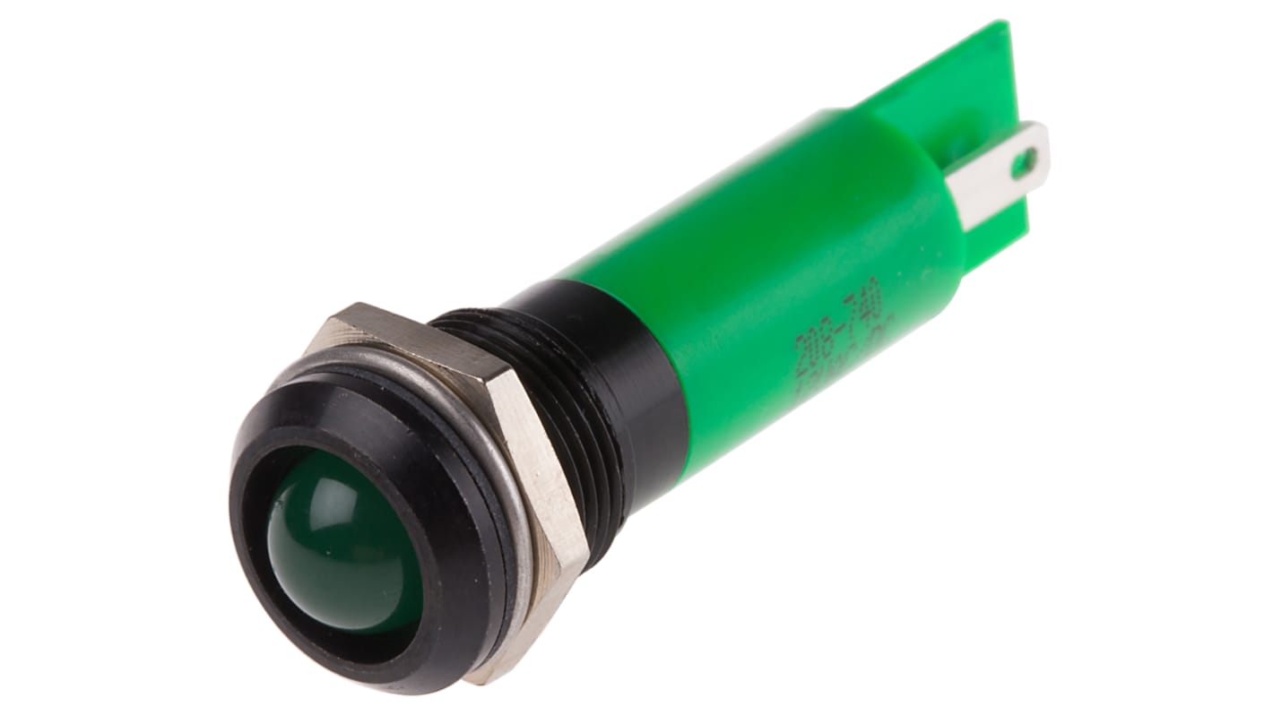 RS PRO Green Panel Mount Indicator, 12mm Mounting Hole Size, Solder Tab Termination, IP67