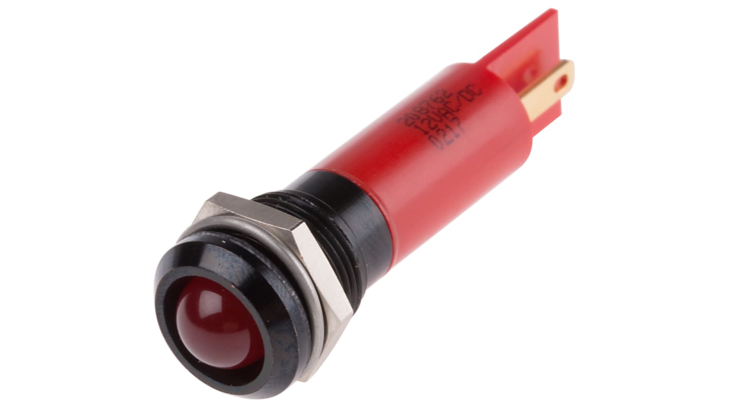 RS PRO Red Panel Mount Indicator, 12mm Mounting Hole Size, Solder Tab Termination, IP67